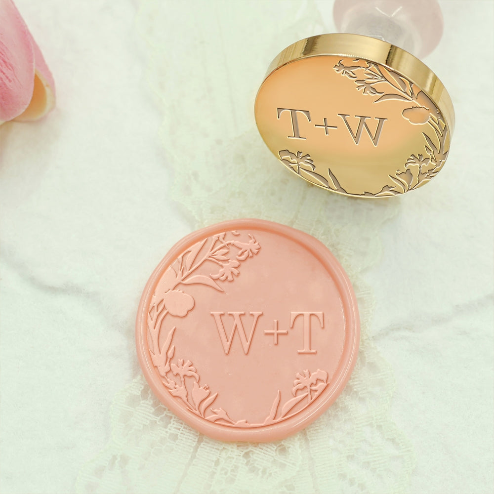 Borderless Botanical Wedding Custom Wax Seal Stamp with Double Initials - Style 25 25