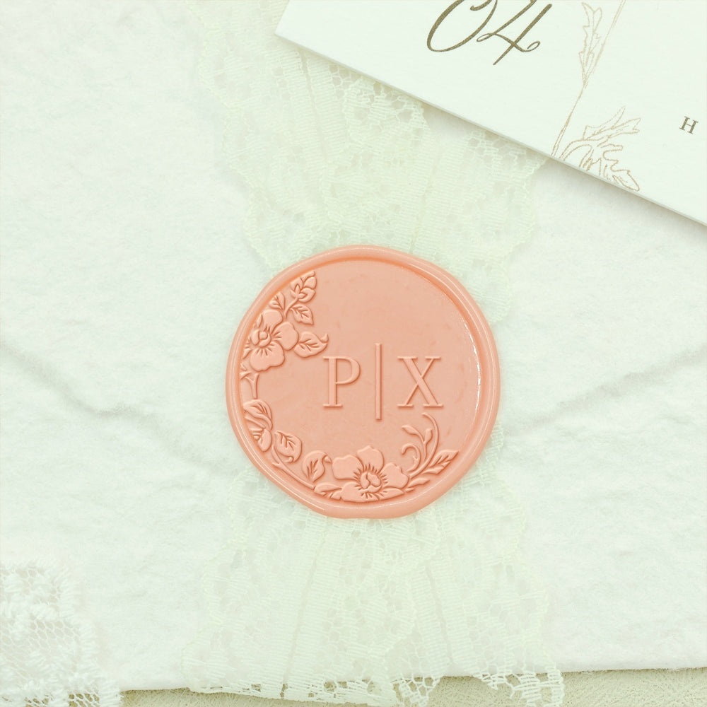 Borderless Botanical Wedding Custom Wax Seal Stamp with Double Initials - Style 26 26-2