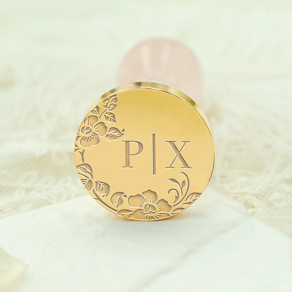 Borderless Botanical Wedding Custom Wax Seal Stamp with Double Initials - Style 26 26-3