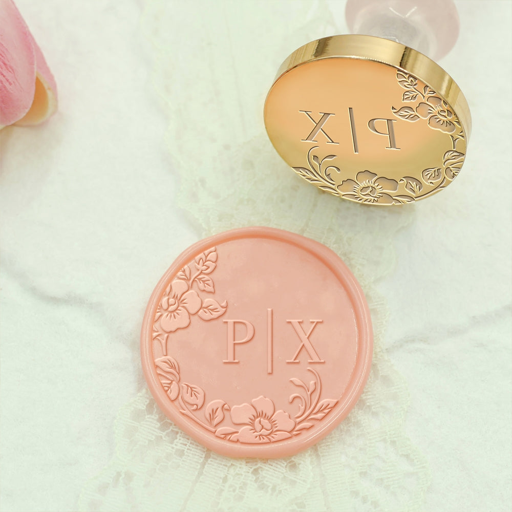 Borderless Botanical Wedding Custom Wax Seal Stamp with Double Initials - Style 26 26