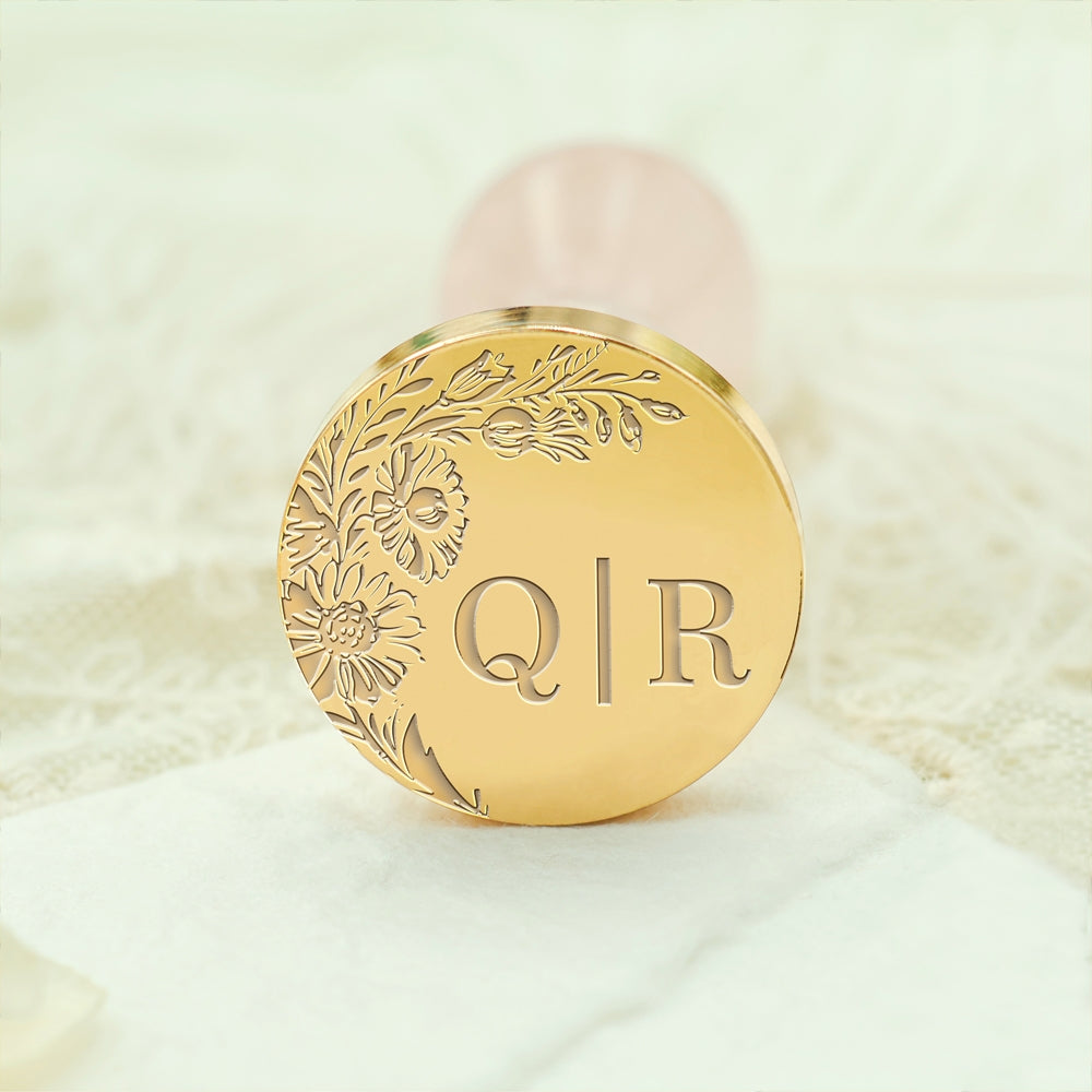 Borderless Botanical Wedding Custom Wax Seal Stamp with Double Initials - Style 27 27-3