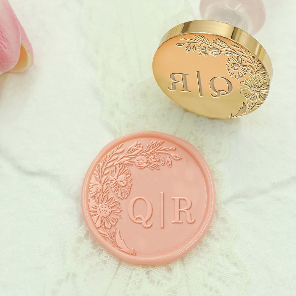 Borderless Botanical Wedding Custom Wax Seal Stamp with Double Initials - Style 27 27