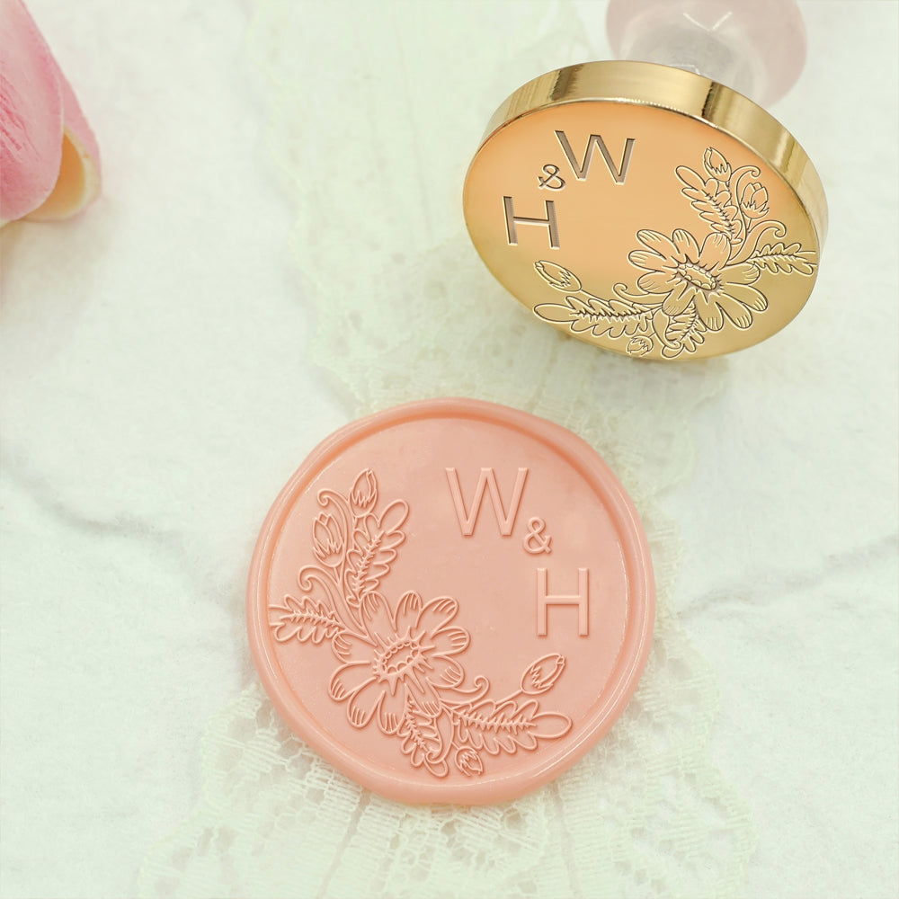 Borderless Botanical Wedding Custom Wax Seal Stamp with Double Initials - Style 4 4