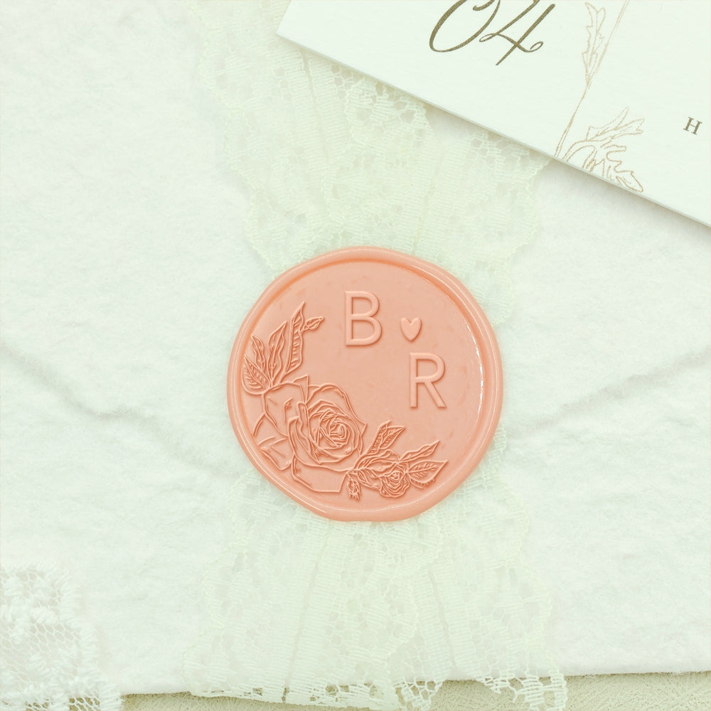 Borderless Botanical Wedding Custom Wax Seal Stamp with Double Initials - Style 5 5-2
