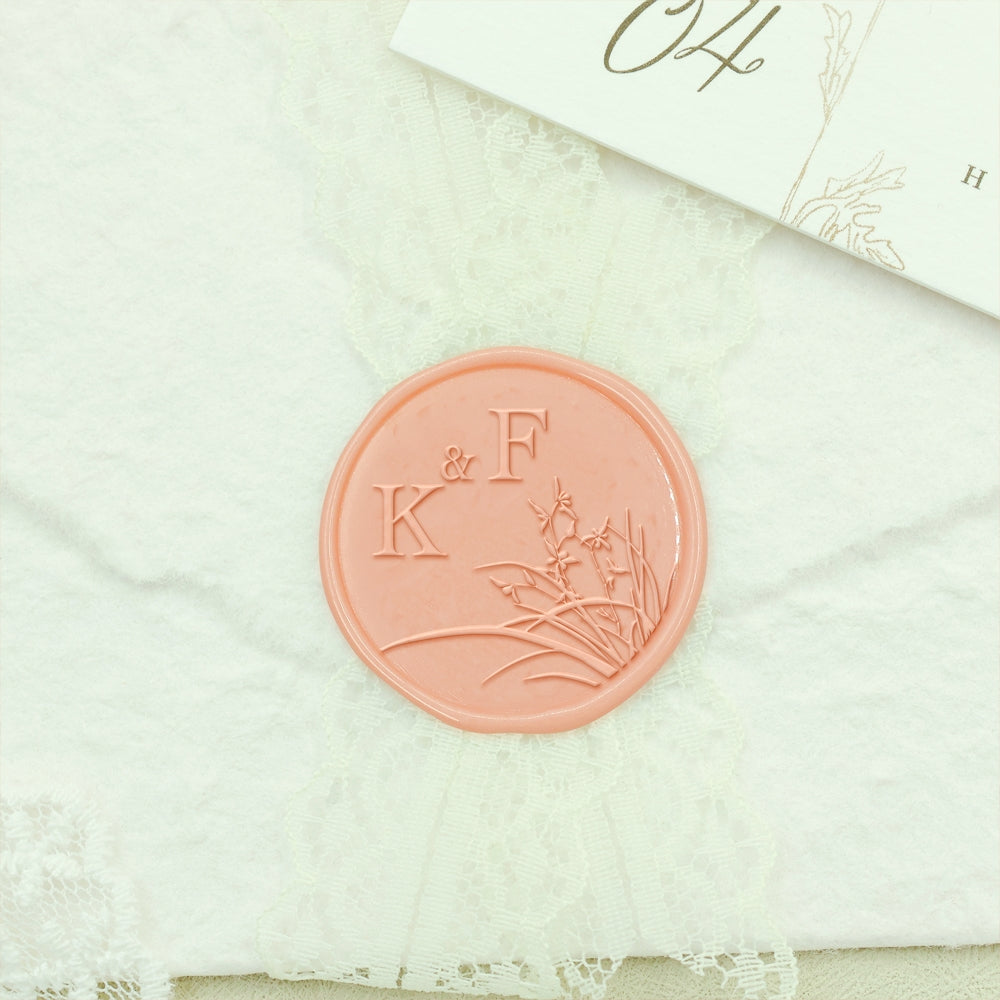 Borderless Botanical Wedding Custom Wax Seal Stamp with Double Initials - Style 6 6-2