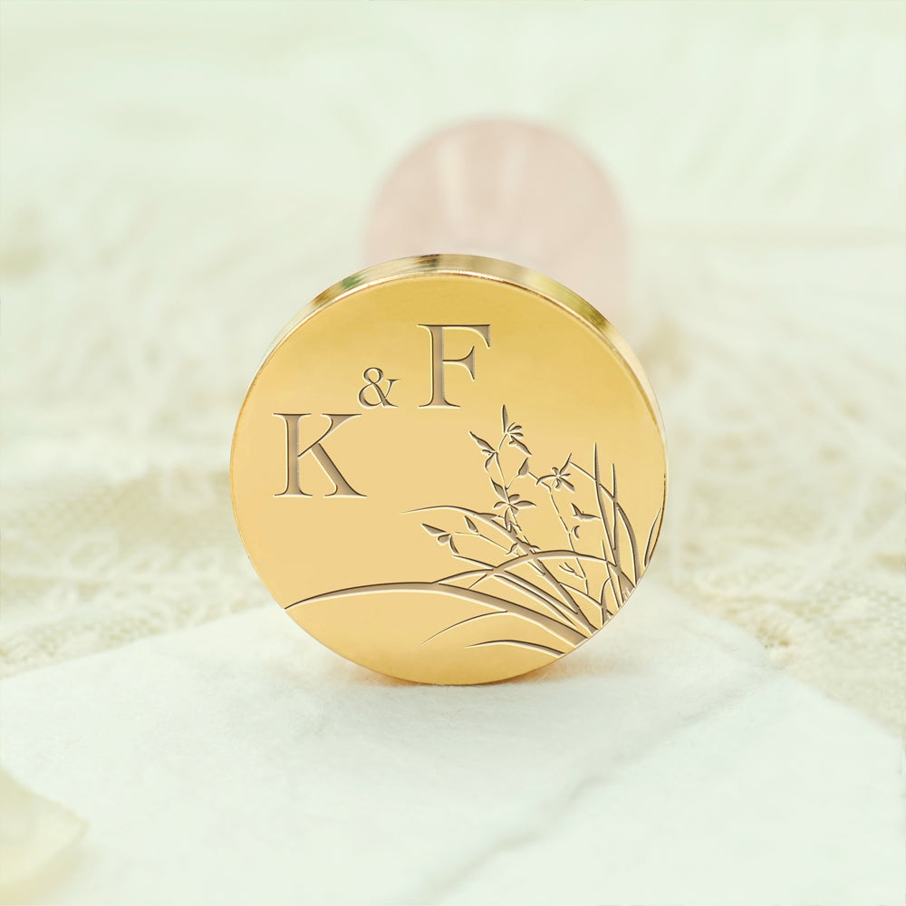 Borderless Botanical Wedding Custom Wax Seal Stamp with Double Initials - Style 6 6-3
