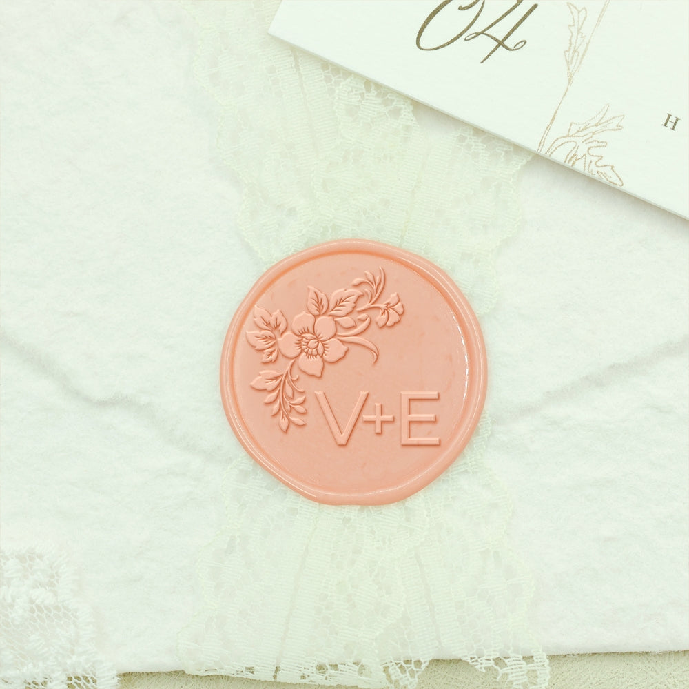 Borderless Botanical Wedding Custom Wax Seal Stamp with Double Initials - Style 8 8-2