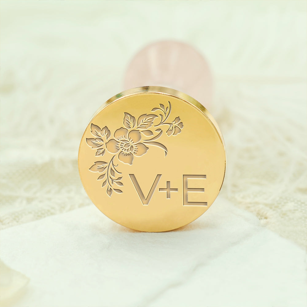 Borderless Botanical Wedding Custom Wax Seal Stamp with Double Initials - Style 8 8-3