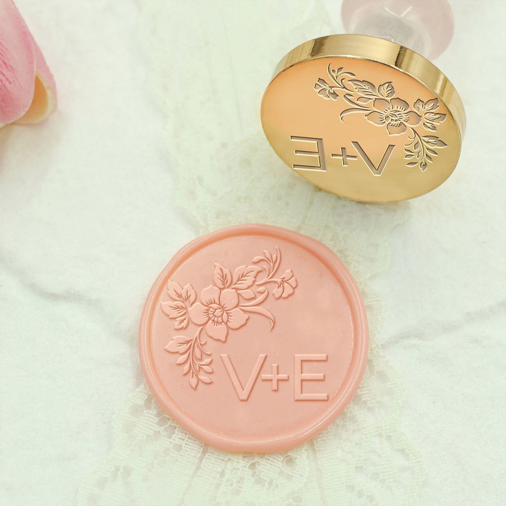 Borderless Botanical Wedding Custom Wax Seal Stamp with Double Initials - Style 8 8