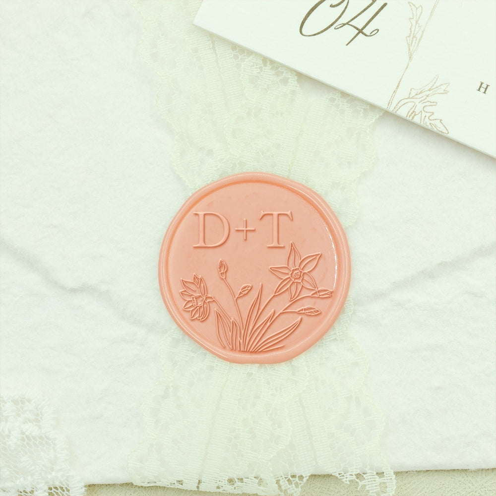 Borderless Botanical Wedding Custom Wax Seal Stamp with Double Initials - Style 9 9-2