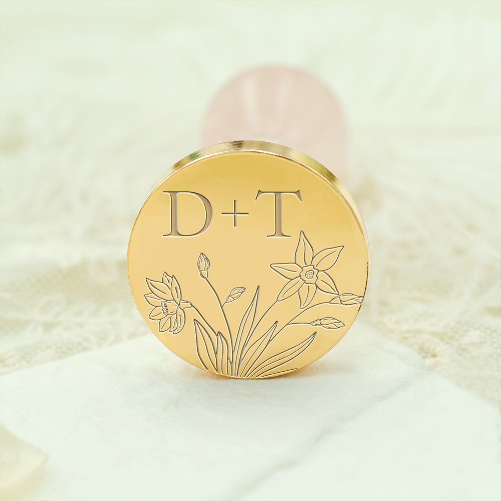 Borderless Botanical Wedding Custom Wax Seal Stamp with Double Initials - Style 9 9-3