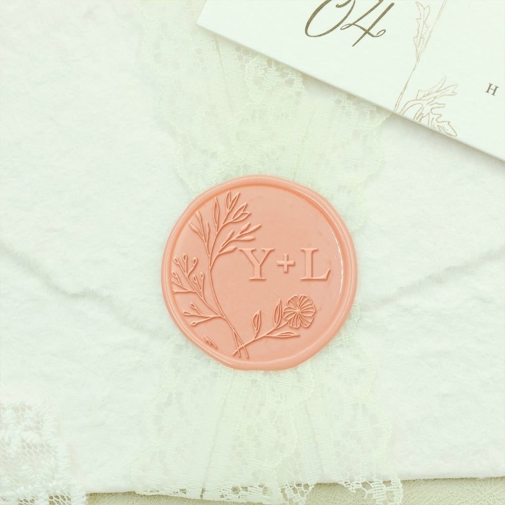 Borderless Botanical Wedding Custom Wax Seal Stamp with Double Initials-2 2-2