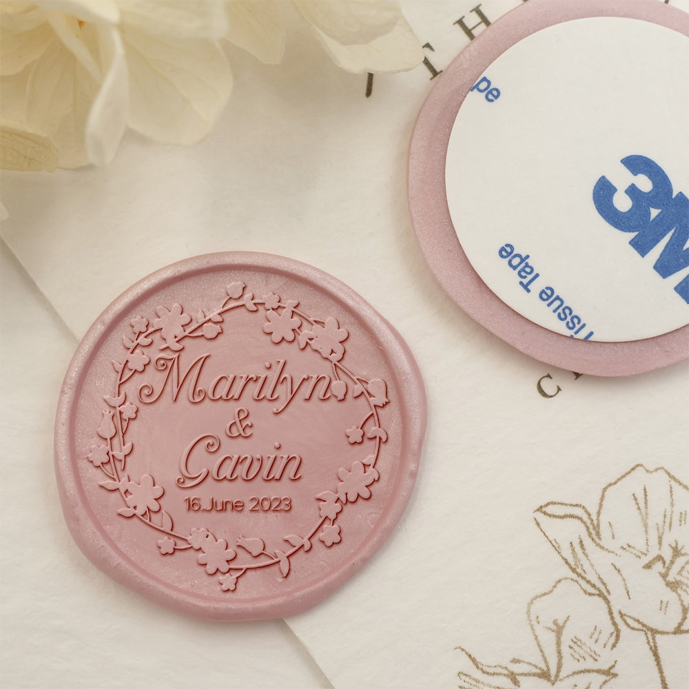 Floret Wreath Name Wedding Custom Self-Adhesive Wax Seal Stickers-2