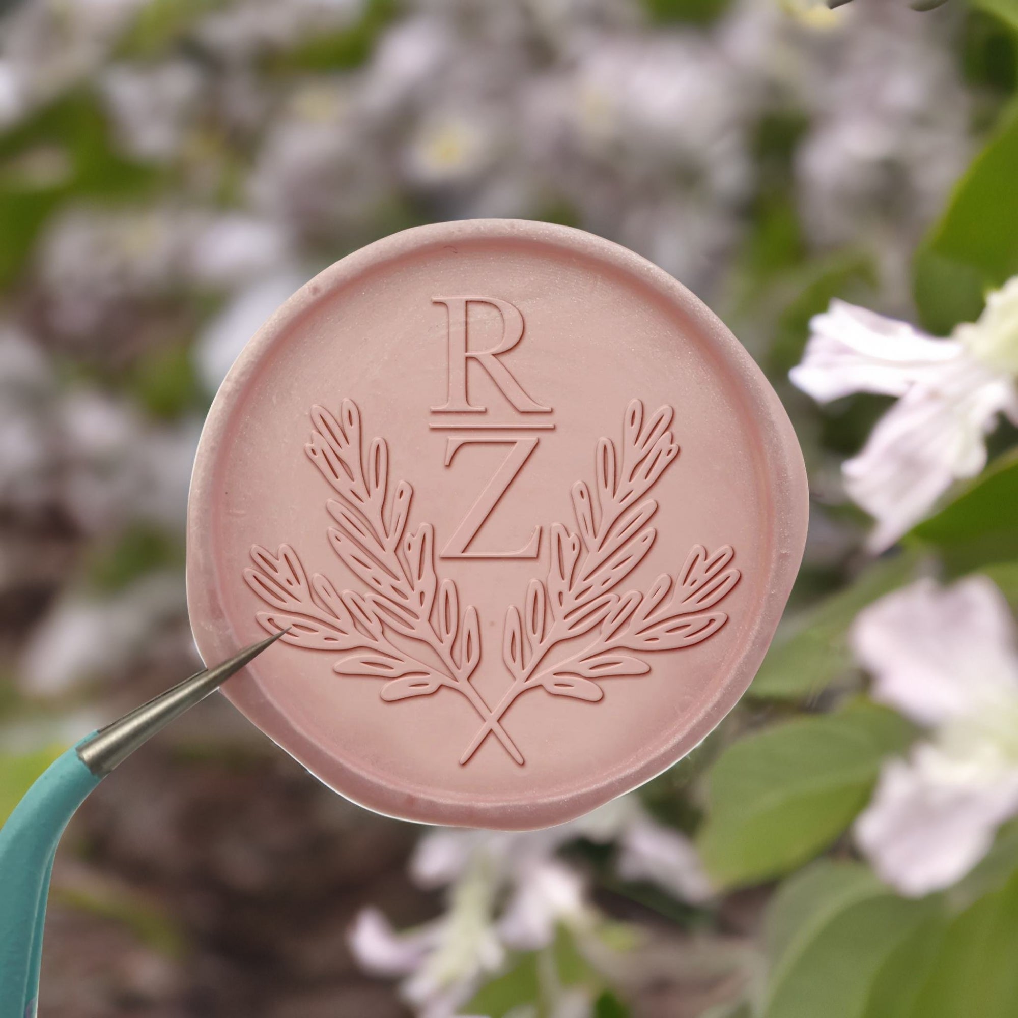 Crossed Olive Branches Double Initials Wedding Custom Self-Adhesive Wax Seal Stickers