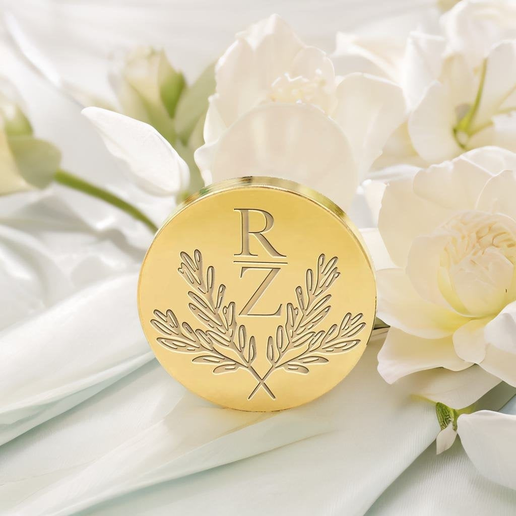 Crossed Olive Branches Wedding Custom Wax Seal Stamp with Double Initials-1