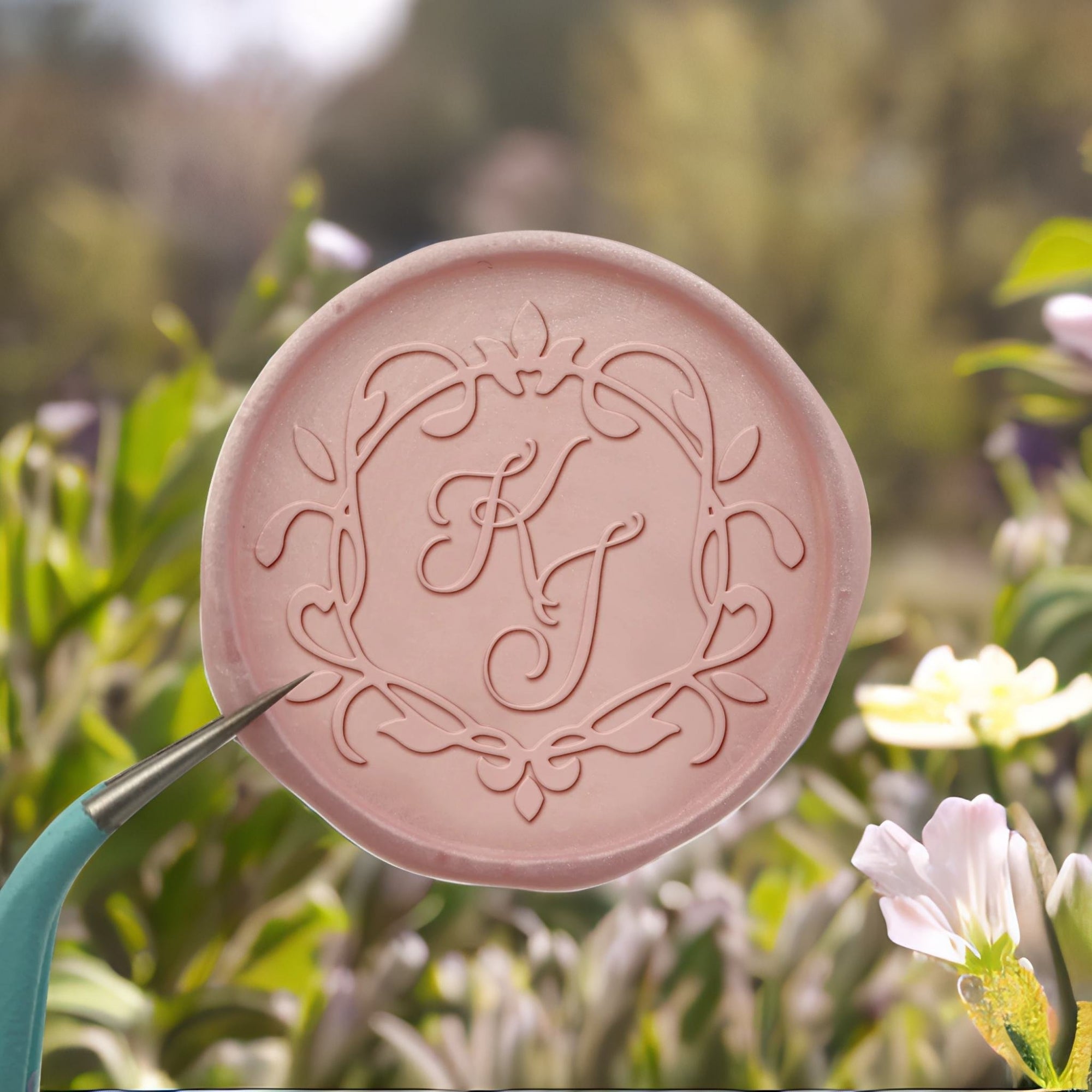 Curlicue Circle Double Initials Wedding Custom Self-Adhesive Wax Seal Stickers