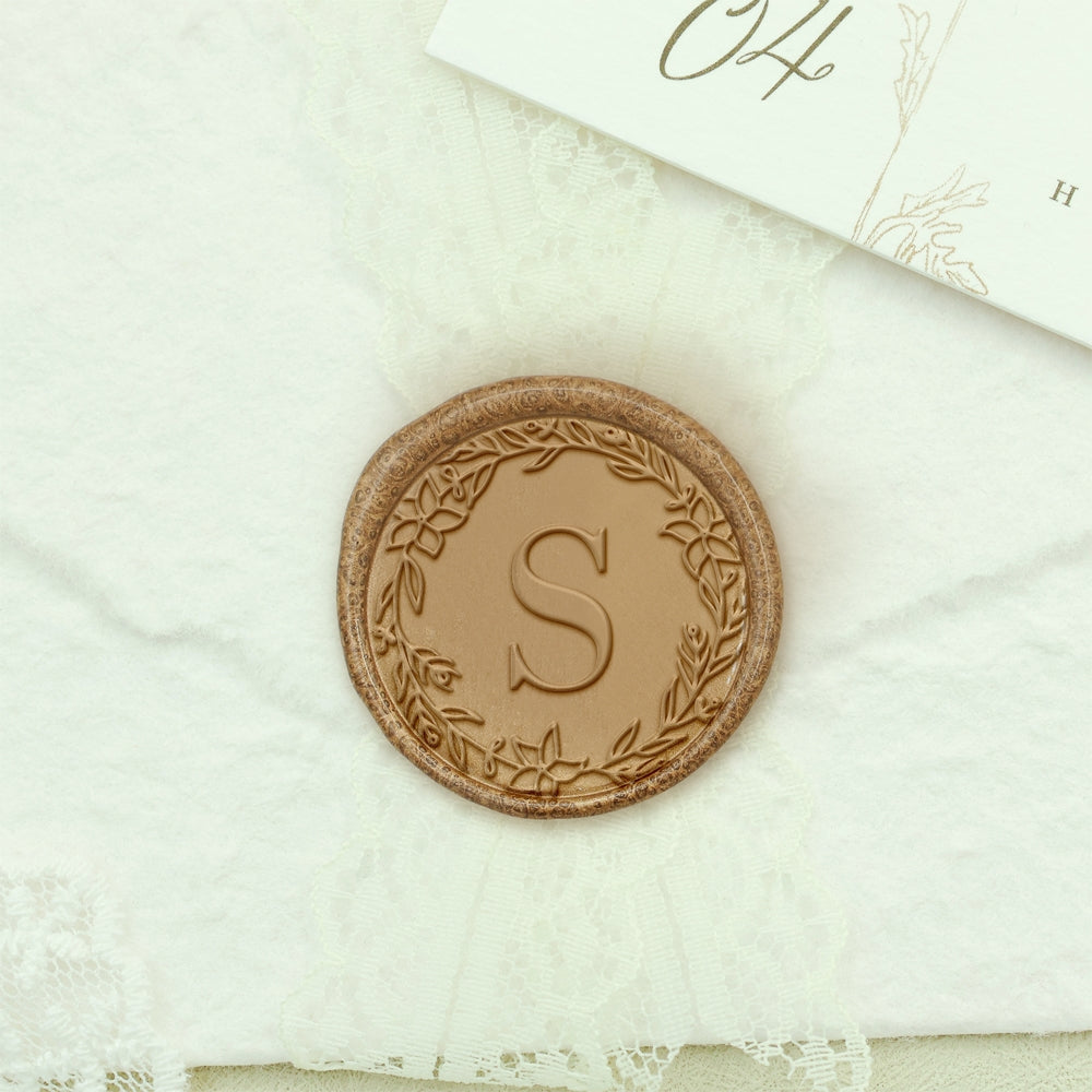 Custom Single Letter Borderless Botanical Wax Seal Stamp - Style 11 11-3