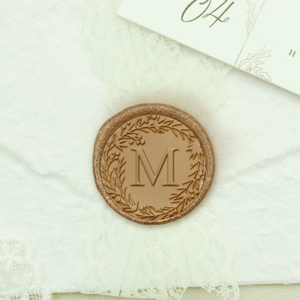 Custom Single Letter Borderless Botanical Wax Seal Stamp - Style 4 4-3