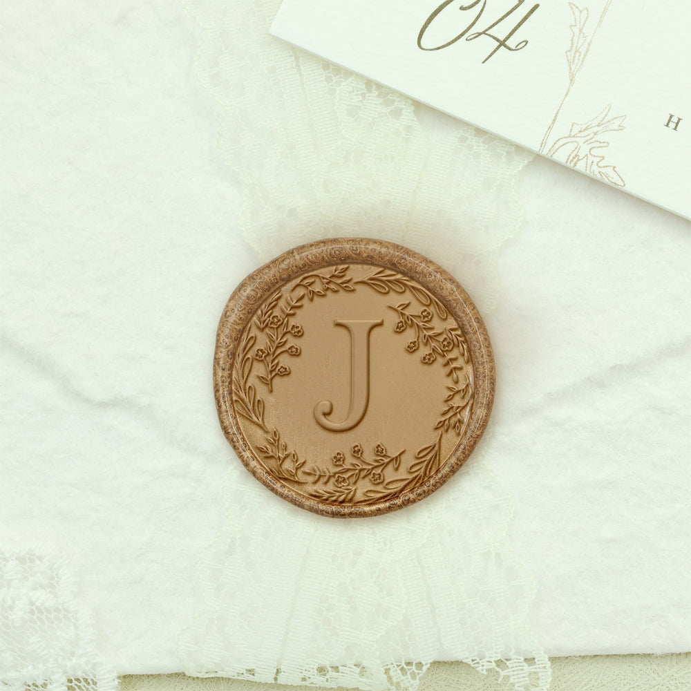 Custom Single Letter Borderless Botanical Wax Seal Stamp - Style 9 9-3