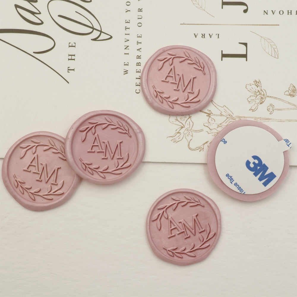 Laurel Leaves Double Initials Wedding Custom Self-Adhesive Wax Seal Stickers-3