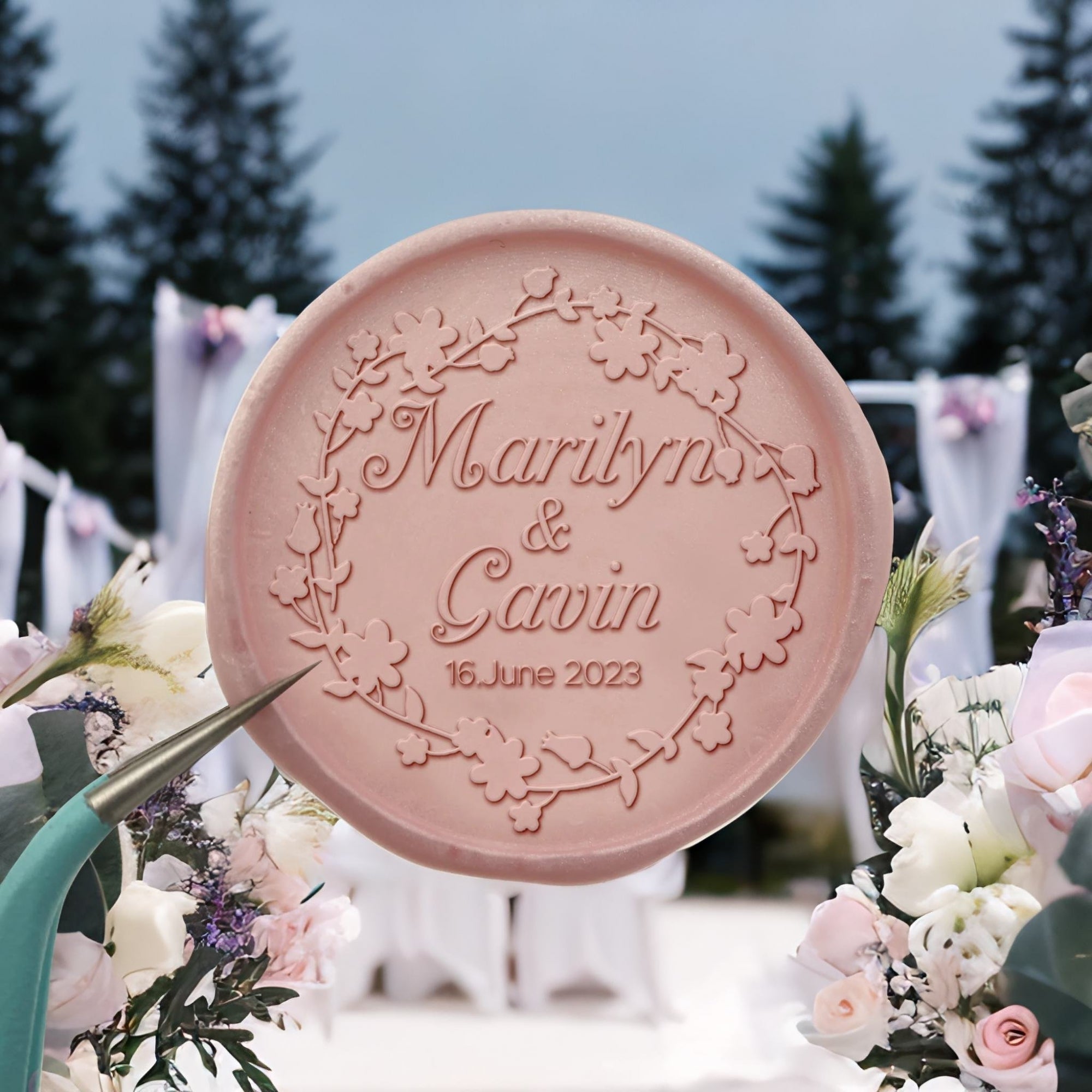 Floret Wreath Name Wedding Custom Self-Adhesive Wax Seal Stickers