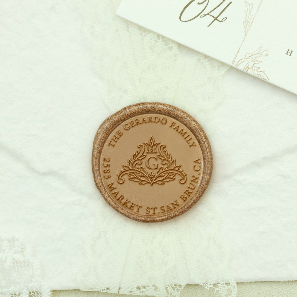 Custom Address Wax Seal Stamp with Name/ Initial - Style 7 7-2