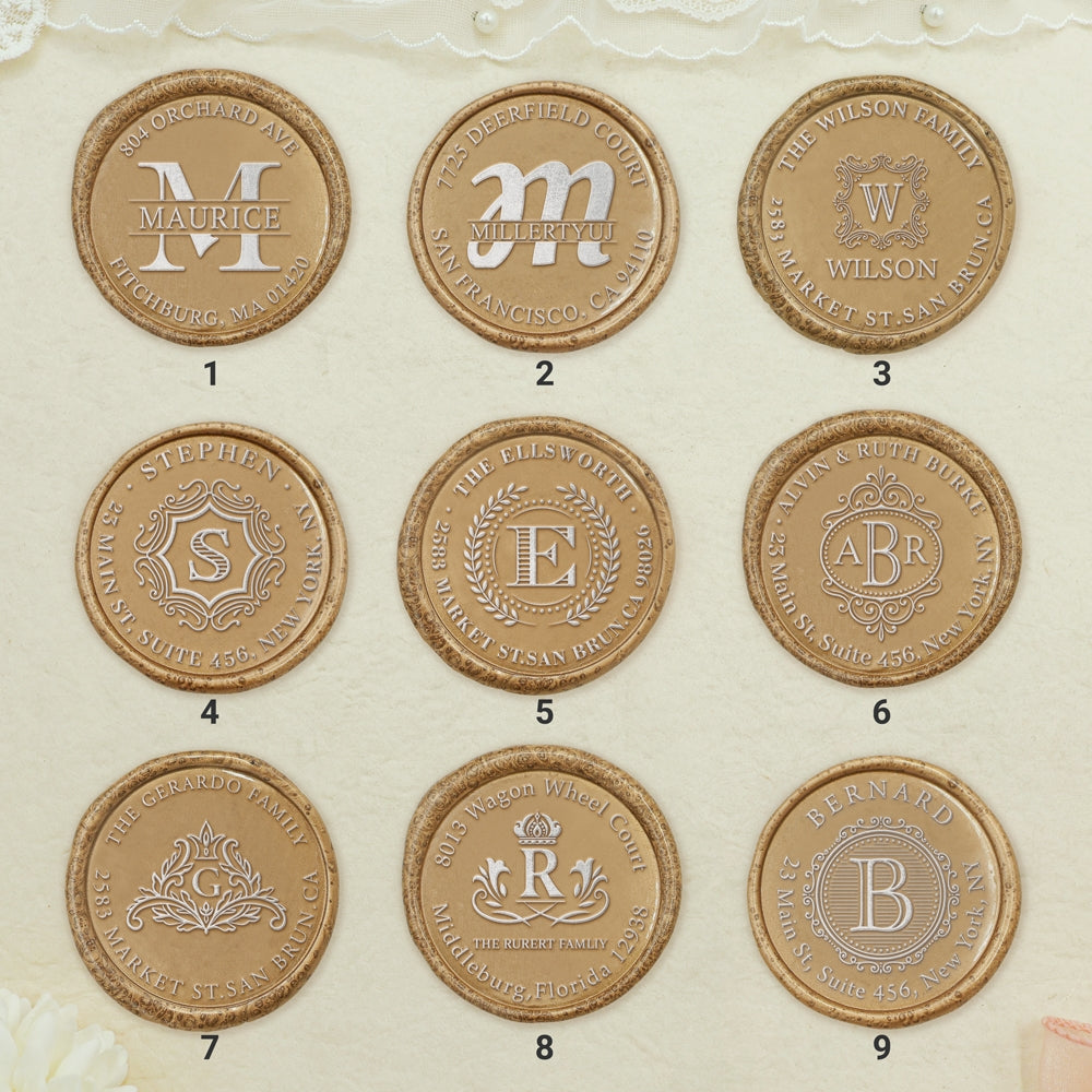 Custom Address Wax Seal Stamp with Name/ Initial (27 Designs)-1