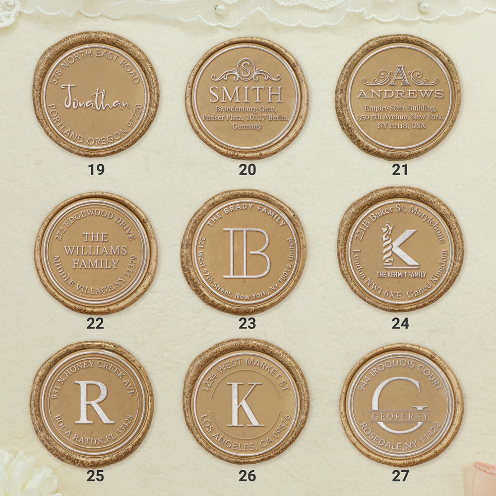 Custom Address Wax Seal Stamp with Name/ Initial (27 Designs)-3