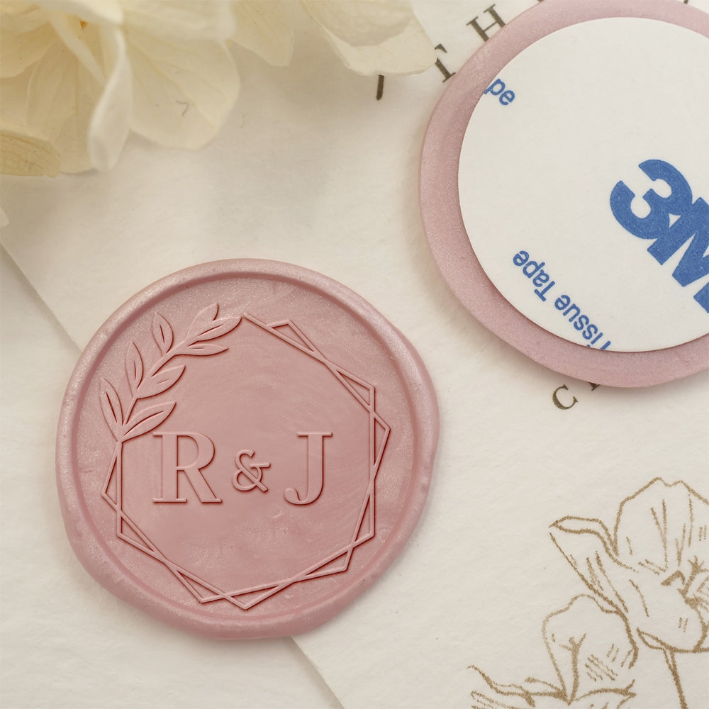 Laurel Leaves Double Initials Wedding Custom Self-Adhesive Wax Seal Stickers-14 14-3