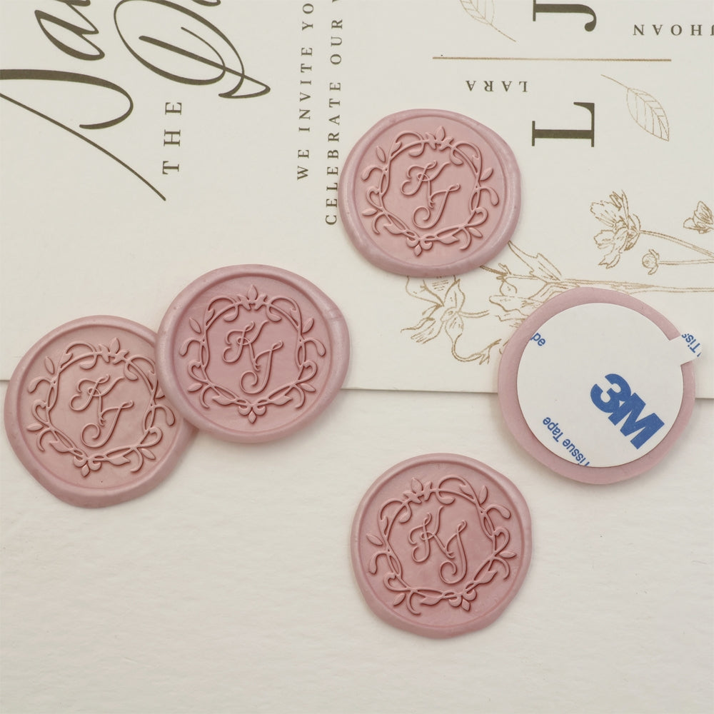 Curlicue Circle Double Initials Wedding Custom Self-Adhesive Wax Seal Stickers-3