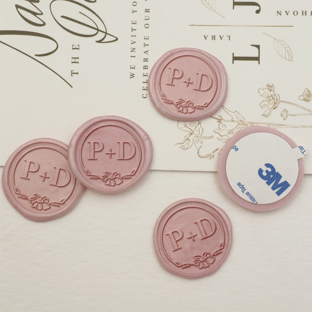 Blossom Double Initials Wedding Custom Self-Adhesive Wax Seal Stickers-3
