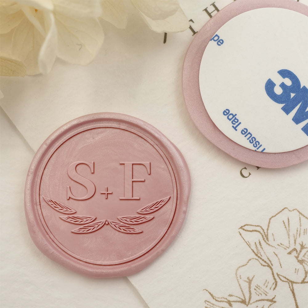 Leaflike Wing Double Initials Wedding Custom Self-Adhesive Wax Seal Stickers-2