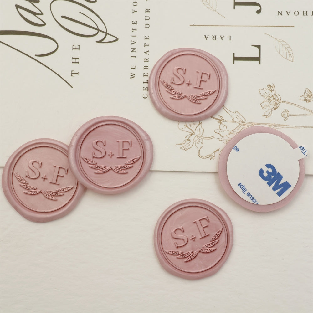 Leaflike Wing Double Initials Wedding Custom Self-Adhesive Wax Seal Stickers-3