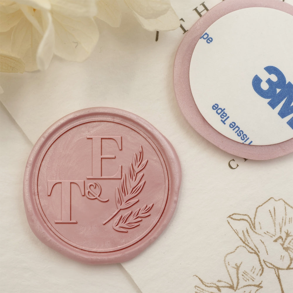 Olive Branches Double Initials Wedding Custom Self-Adhesive Wax Seal Stickers-2