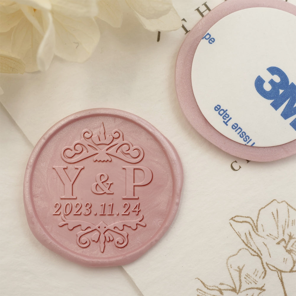 Basic Date Double Initials Wedding Custom Self-Adhesive Wax Seal Stickers-2