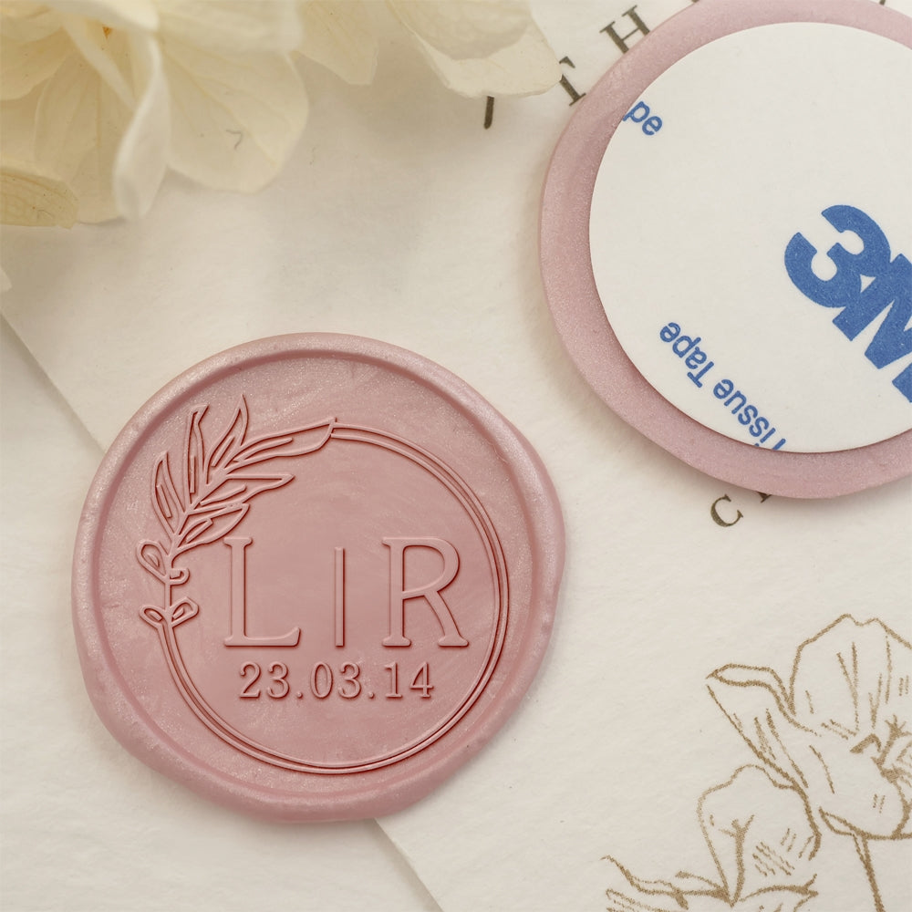 Leaf Wreath Double Initials Wedding Custom Self-Adhesive Wax Seal Stickers-1