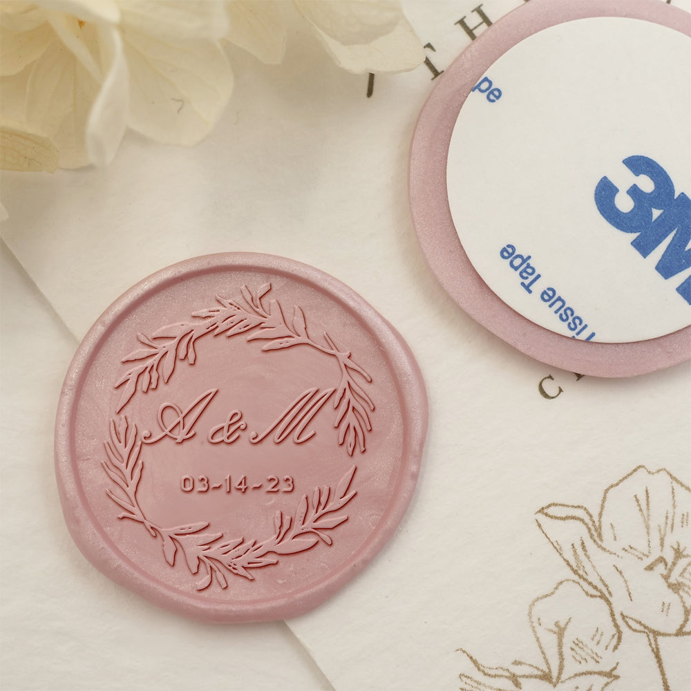 Branch Wreath Double Initials Wedding Custom Self-Adhesive Wax Seal Stickers-2