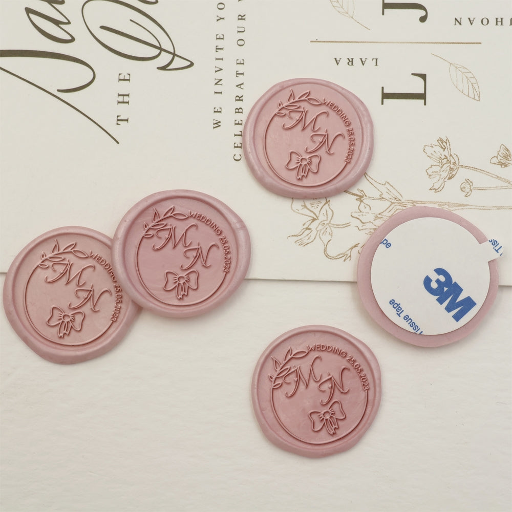 Bowknot Double Initials Wedding Custom Self-Adhesive Wax Seal Stickers-3
