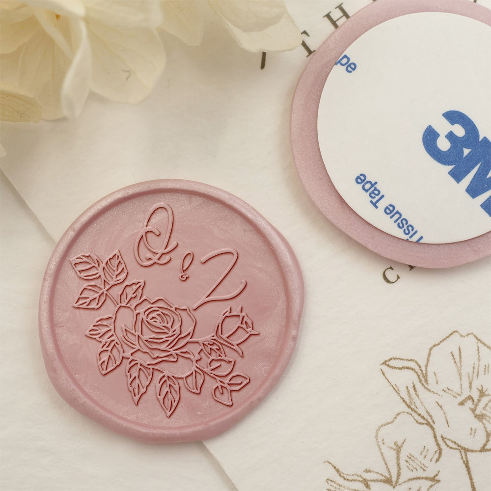 Rose Double Initials Wedding Custom Self-Adhesive Wax Seal Stickers-2