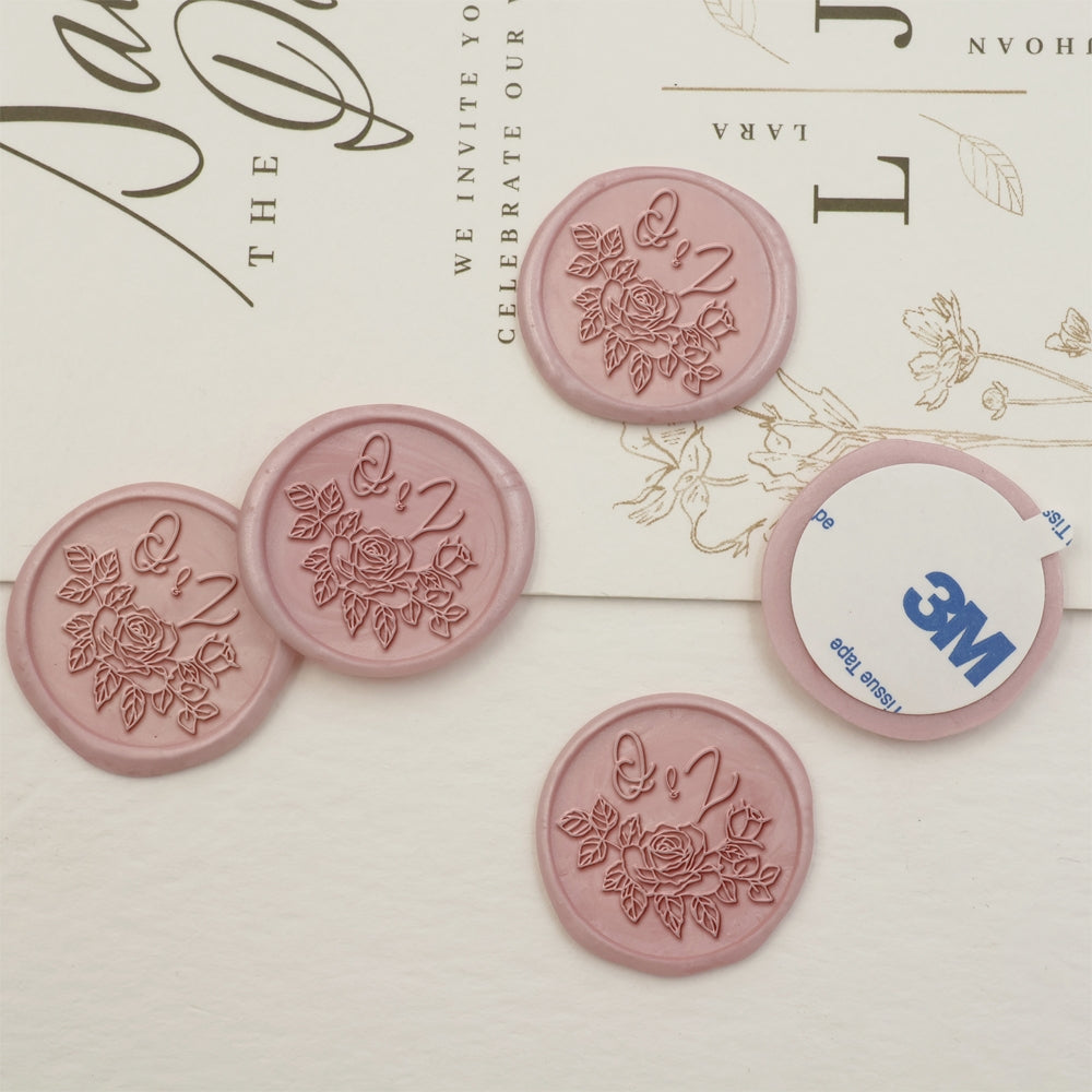 Rose Double Initials Wedding Custom Self-Adhesive Wax Seal Stickers-3