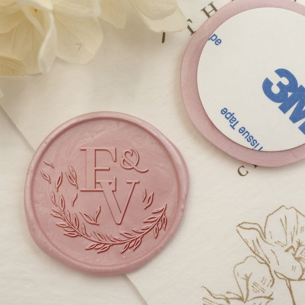 Olive Branch Double Initials Wedding Custom Self-Adhesive Wax Seal Stickers-1