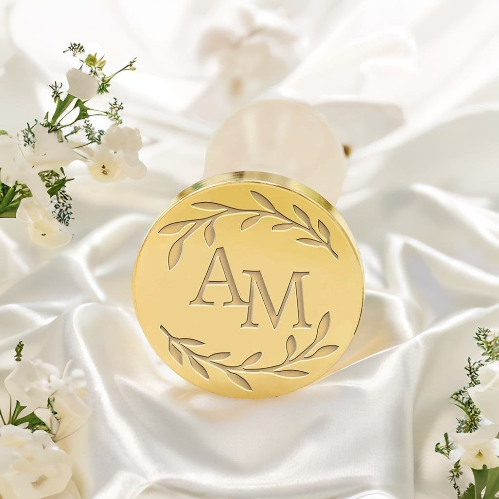 Laurel Leaves Wedding Custom Wax Seal Stamp with Double Initials-1