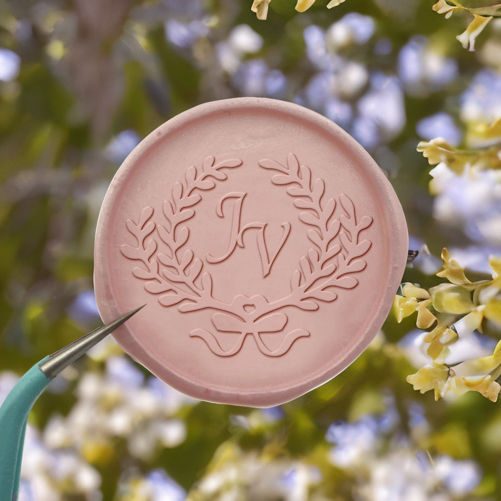 Leaf Circle Double Initials Wedding Custom Self-Adhesive Wax Seal Stickers  - Personalized Elegance for Invitations, Favors, and More