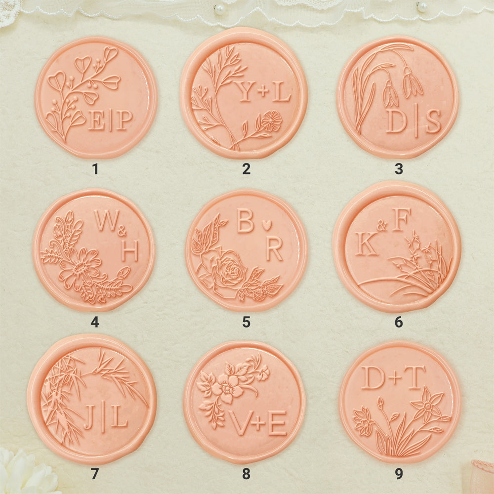 Borderless Botanical Wedding Custom Wax Seal Stamp with Double Initials-3