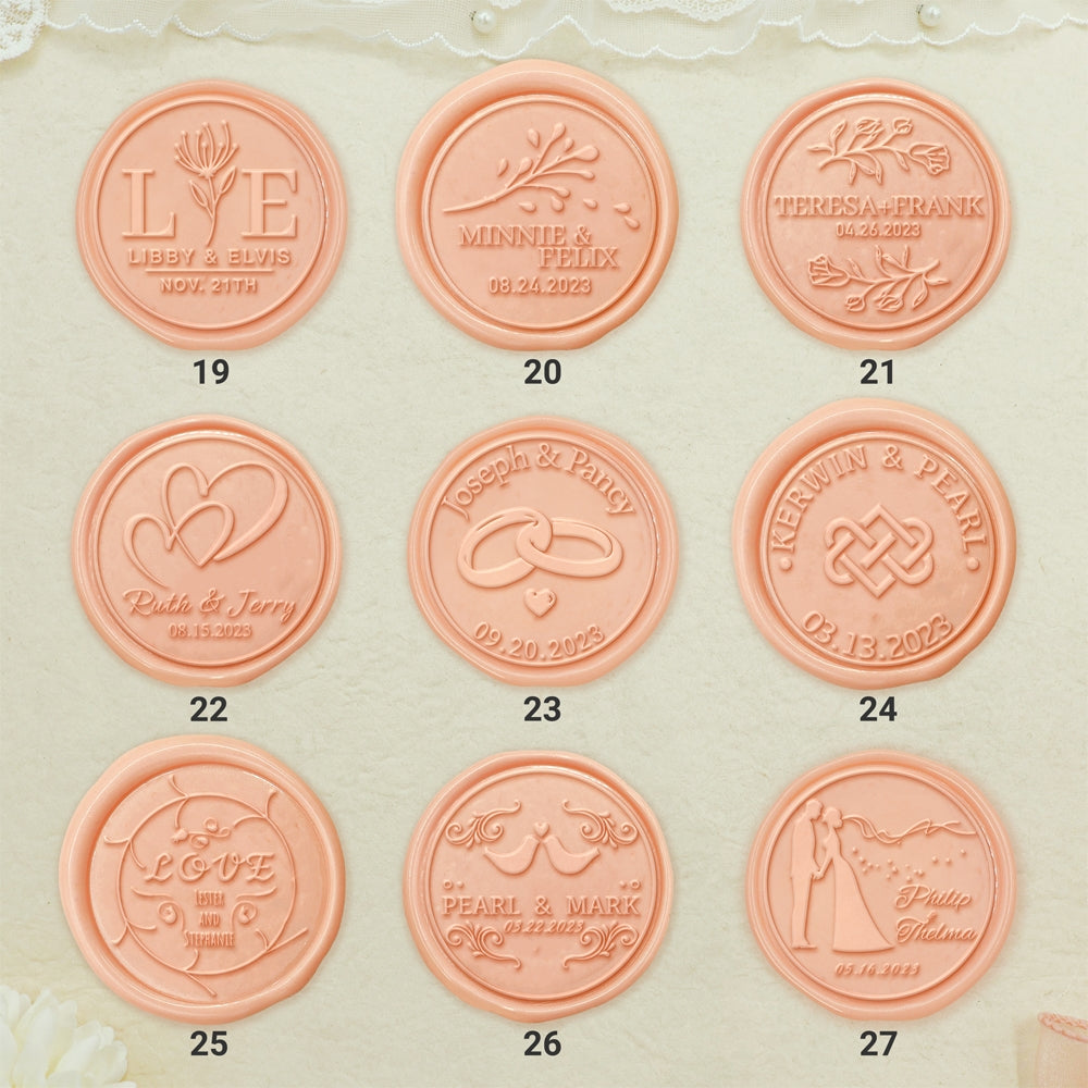 Olive Leaves Wedding Custom Wax Seal Stamp with Couple's Names (27 Designs)-sku3