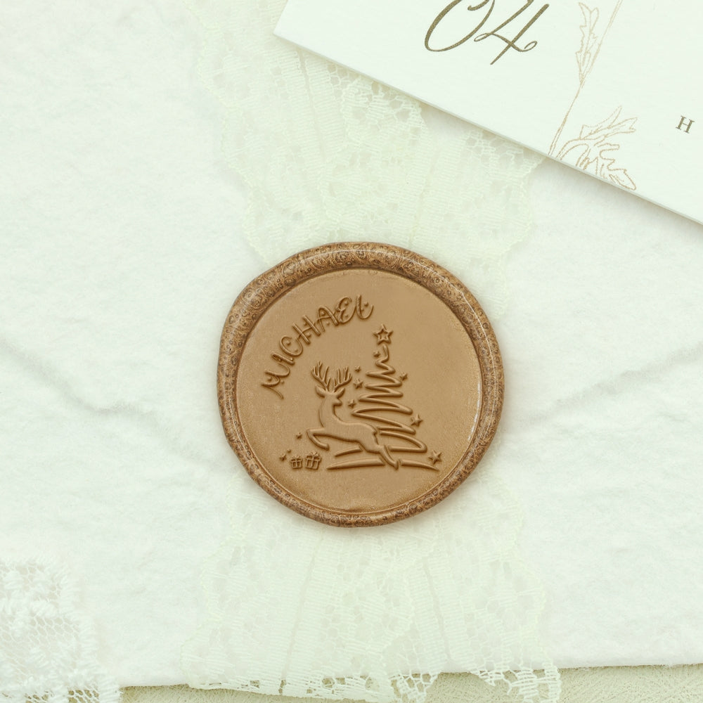 Christmas Tree with Deer Custom Name Wax Seal Stamp1