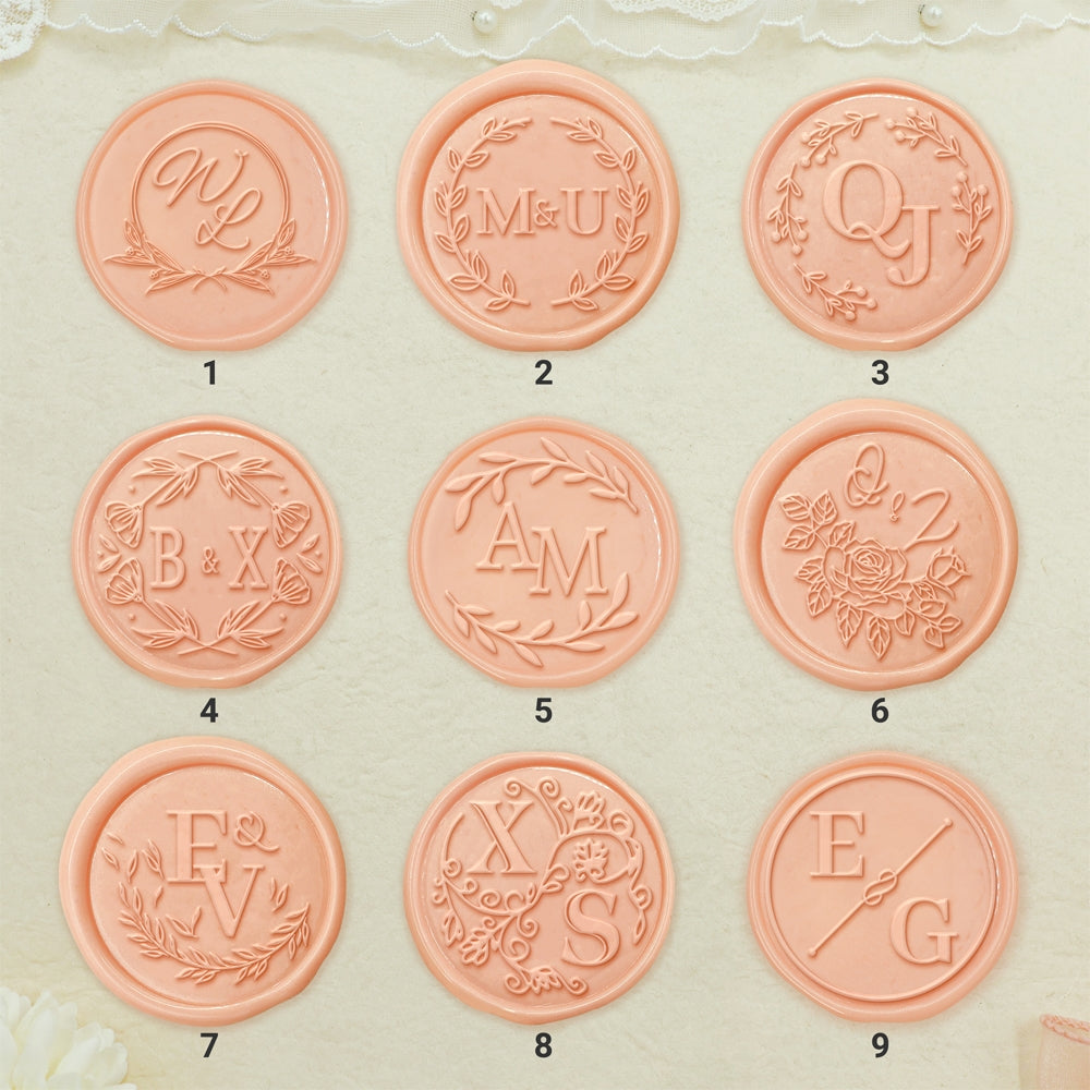 Simple Plant Circle Wedding Custom Wax Seal Stamp with Double Initials-1