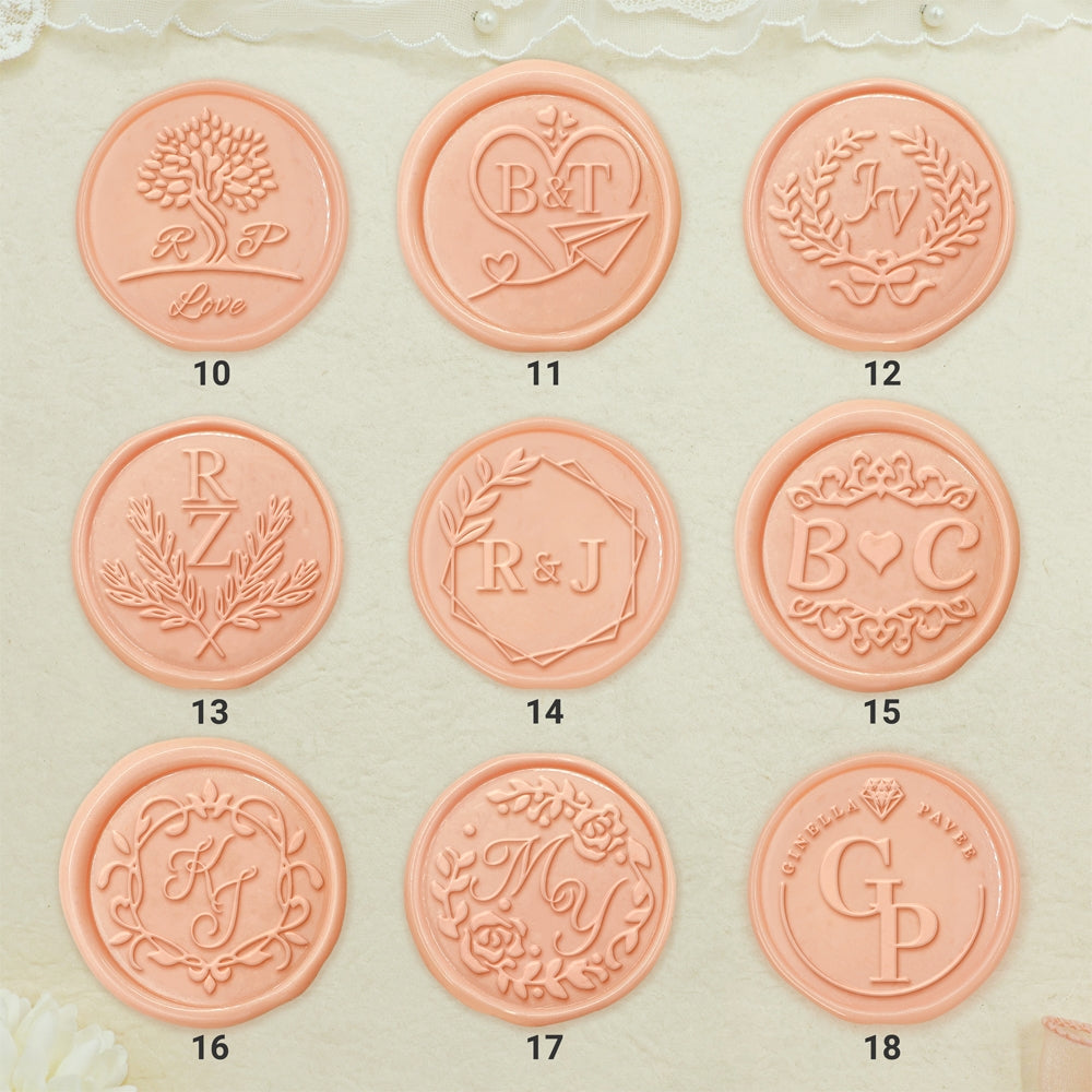 Simple Plant Circle Wedding Custom Wax Seal Stamp with Double Initials-2