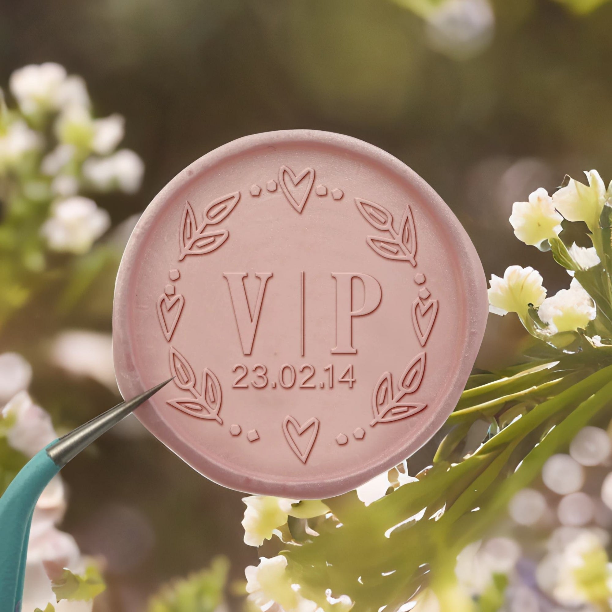 Tulip Hearts Double Initials Wedding Custom Self-Adhesive Wax Seal Stickers
