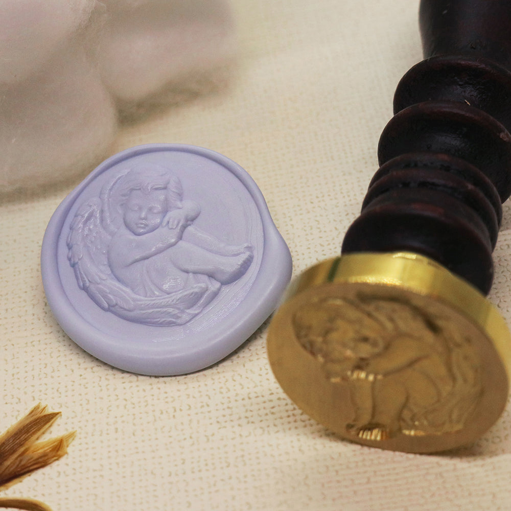 A 3D relief sleeping cherub wax seal stamp AMZ Deco.